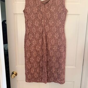 connected apparel Dusty Rose Lace Sequin Midi Dress